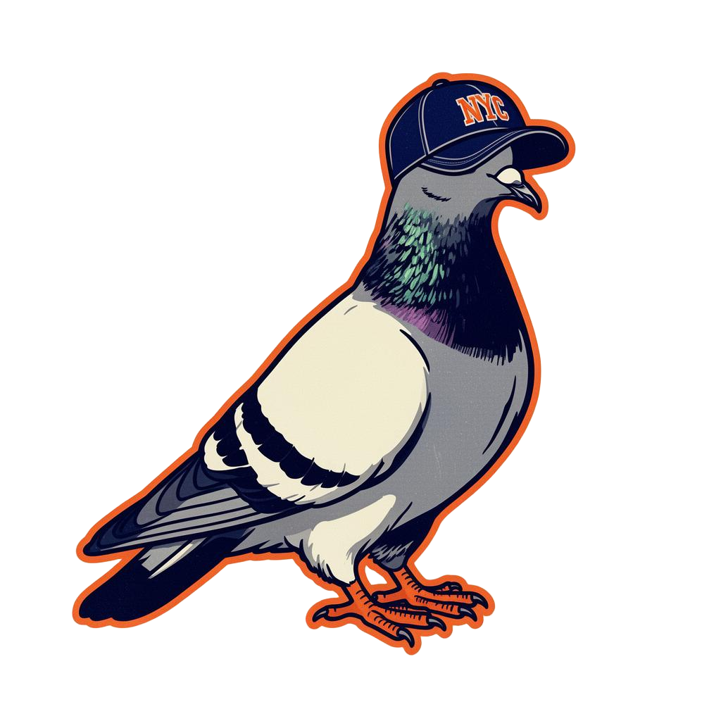 Illustrated New York pigeon wearing an NYC cap